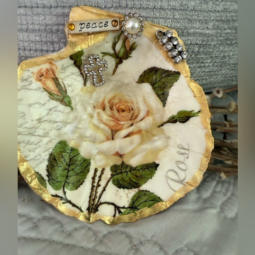 Vintage Rose Shell Trinket Dish Victorian Style